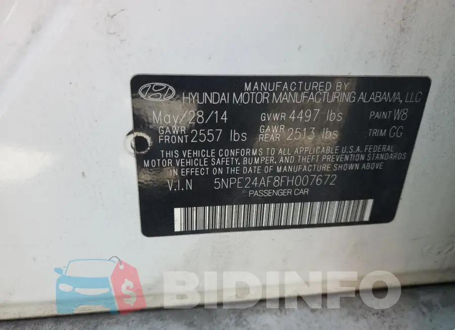 5NPE24AF8FH007672 Photo# 13