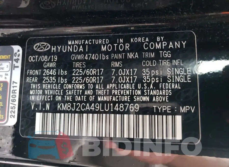 KM8J2CA49LU148769 Photo# 14