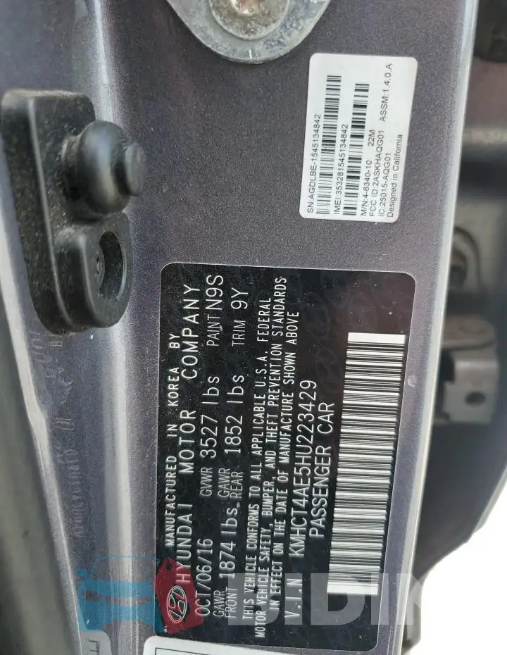 KMHCT4AE5HU223429 Photo# 12