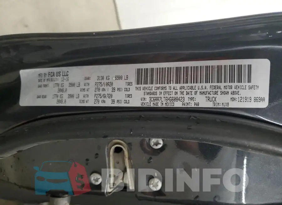 3C6RR7LT6HG608423 Photo# 13