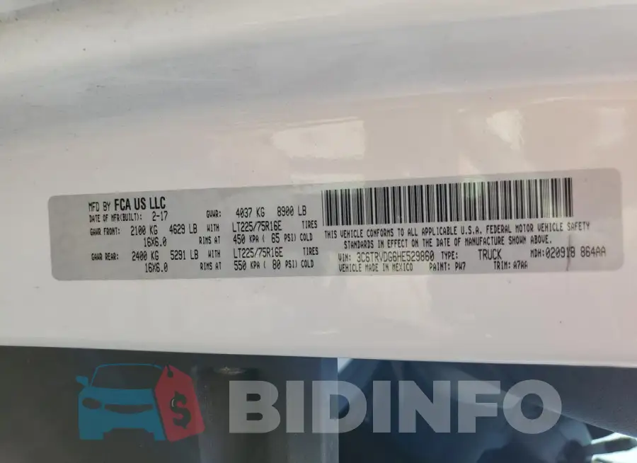3C6TRVDG6HE529860 Photo# 14