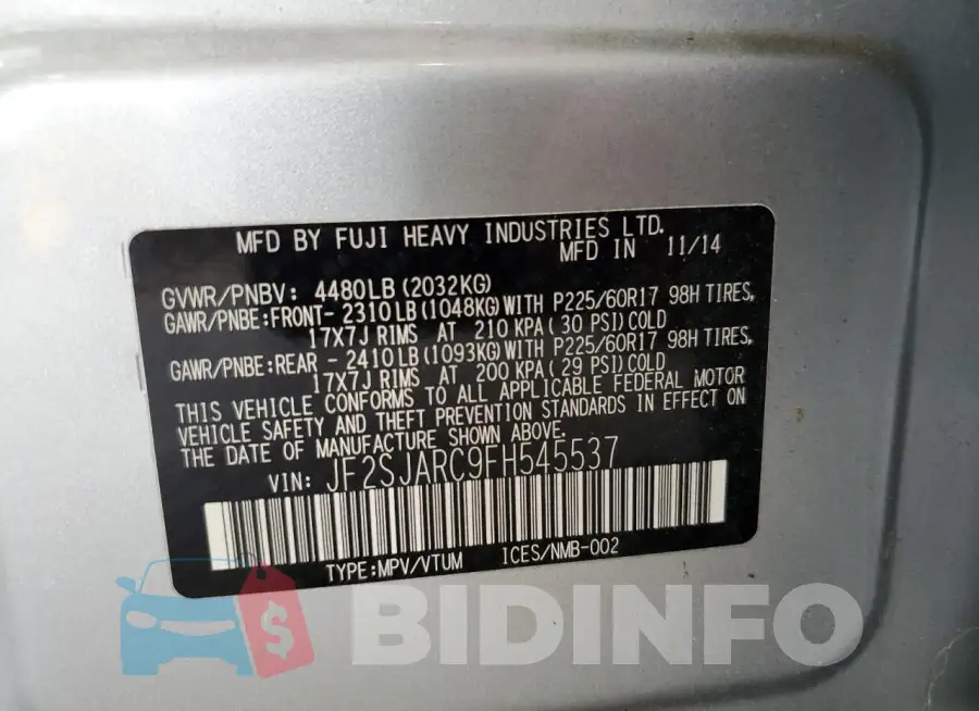 JF2SJARC9FH545537 Photo# 13