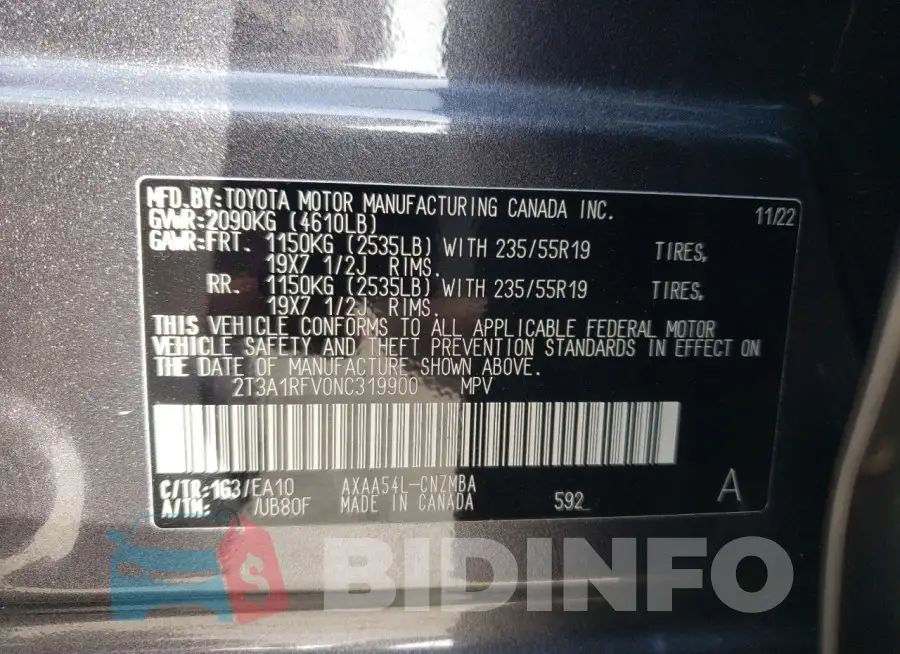2T3A1RFV0NC319900 Photo# 13