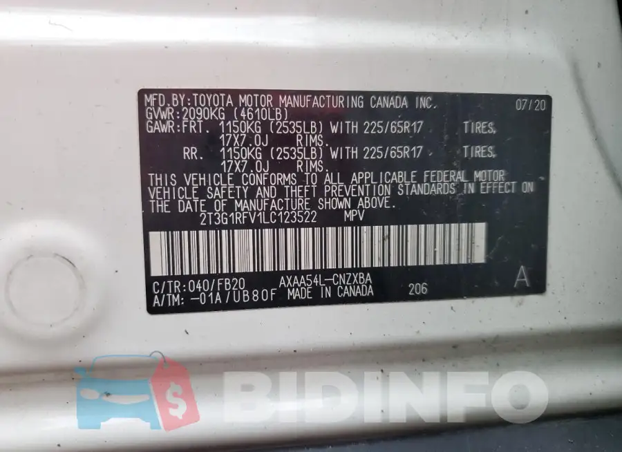 2T3G1RFV1LC123522 Photo# 13