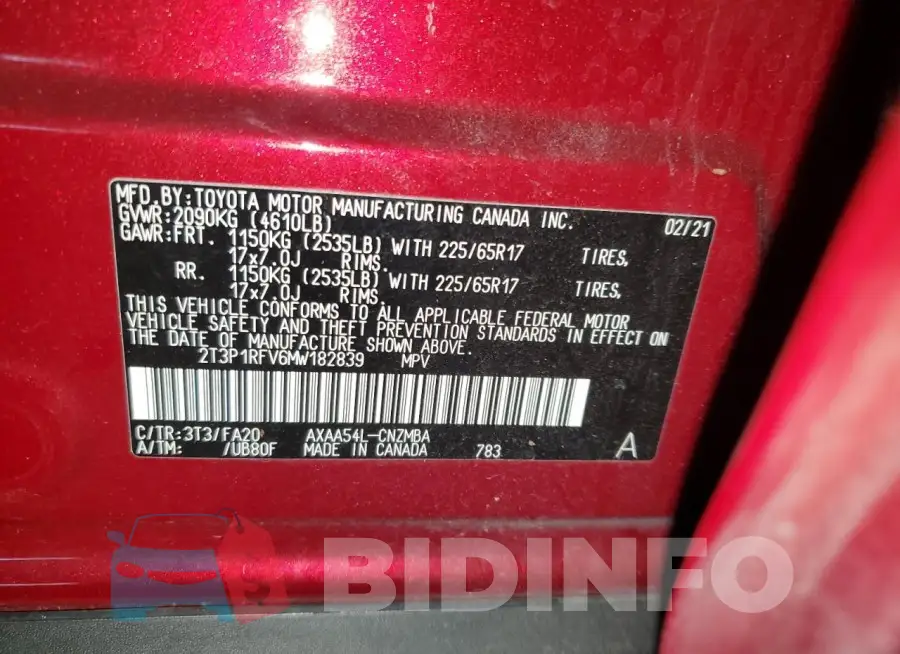 2T3P1RFV6MW182839 Photo# 13