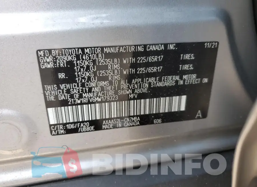 2T3W1RFV6MW179323 Photo# 13