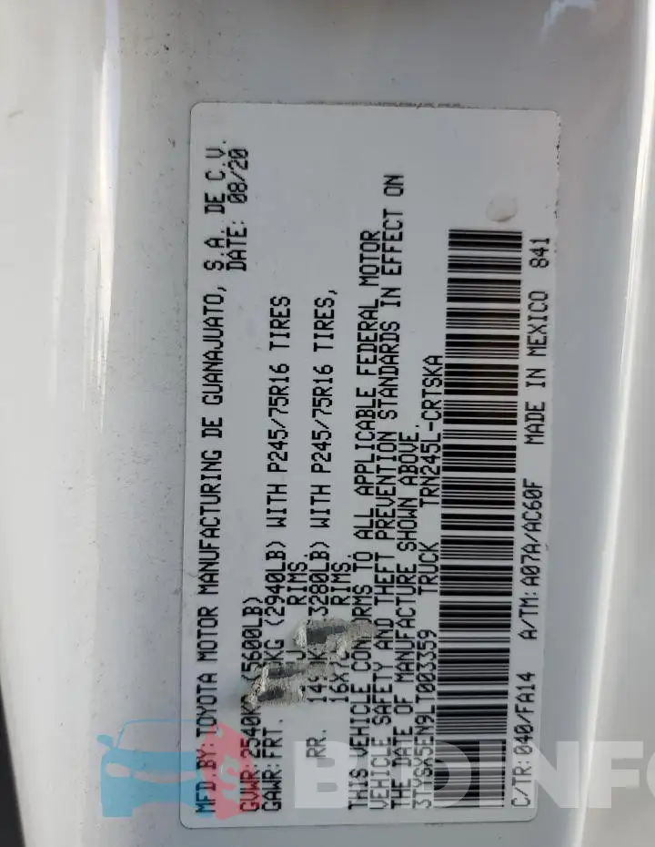 3TYSX5EN9LT003359 Photo# 12