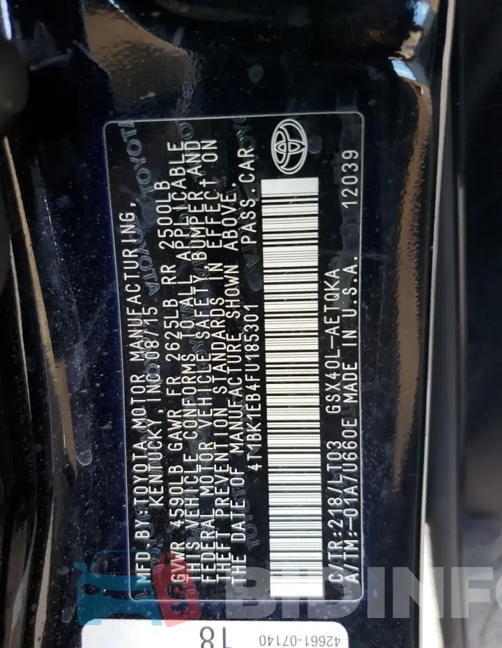 4T1BK1EB4FU185301 Photo# 13