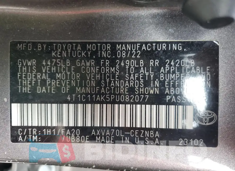 4T1C11AK5PU082077 Photo# 13