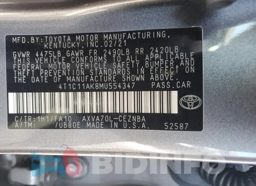 4T1C11AK8MU554347 Photo# 12