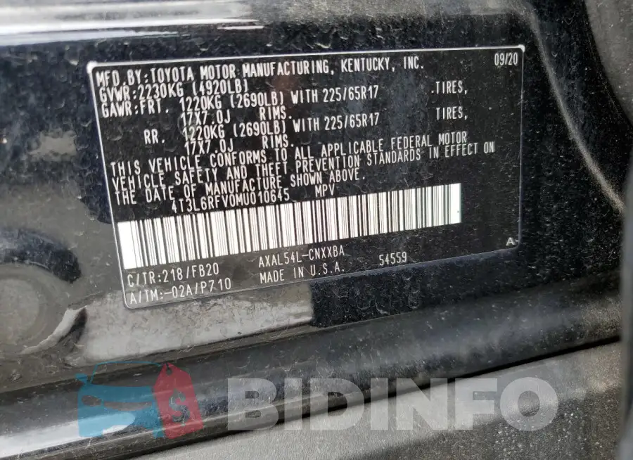 4T3L6RFV0MU010645 Photo# 12