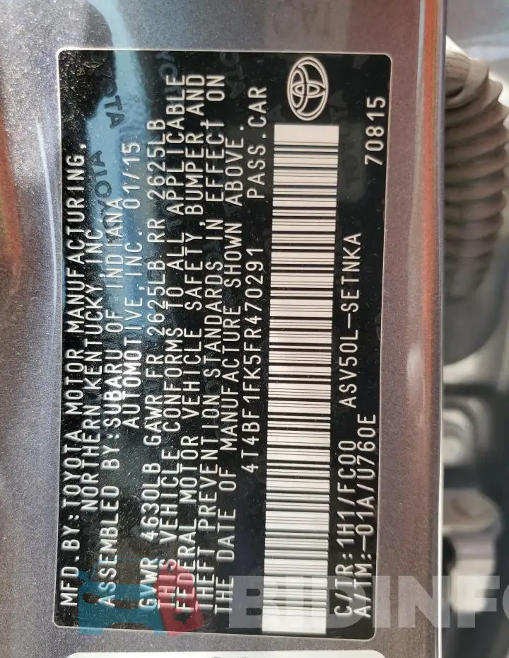 4T4BF1FK5FR470291 Photo# 13