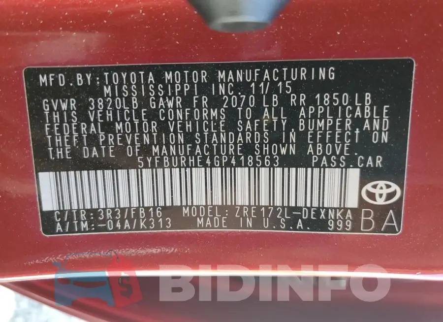 5YFBURHE4GP418563 Photo# 12