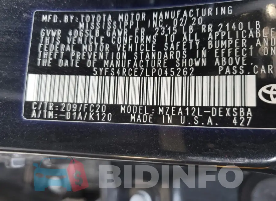 5YFS4RCE7LP045262 Photo# 12