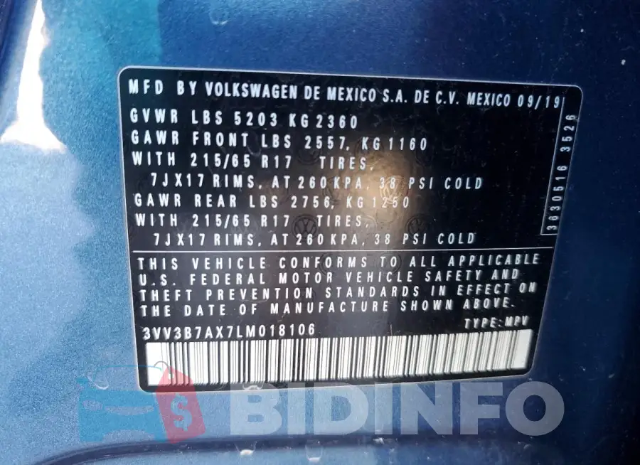 3VV3B7AX7LM018106 Photo# 13