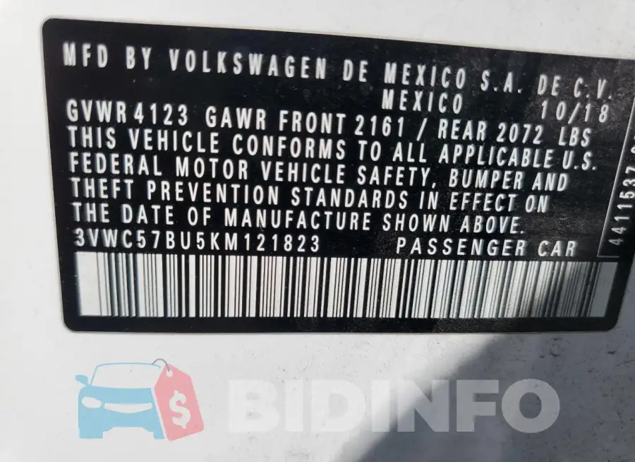 3VWC57BU5KM121823 Photo# 13