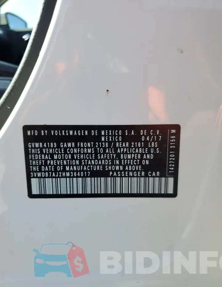 3VWDB7AJ2HM364017 Photo# 12