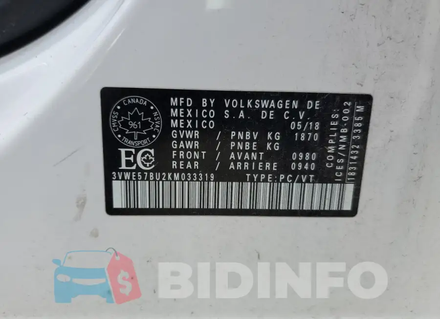 3VWE57BU2KM033319 Photo# 13
