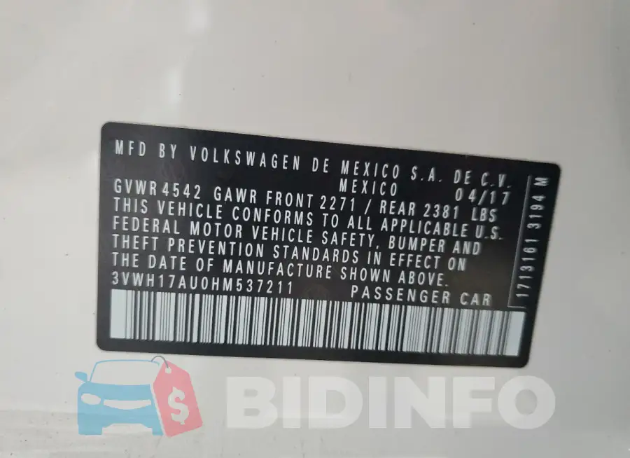 3VWH17AU0HM537211 Photo# 13