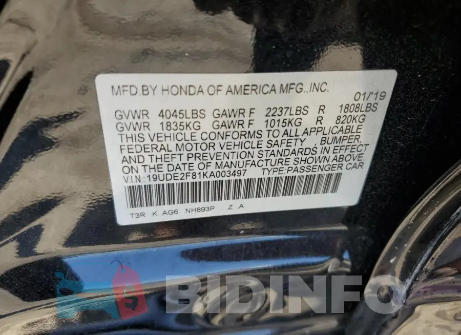 19UDE2F81KA003497 Photo# 12
