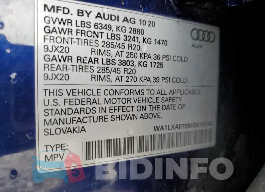 WA1LXAF78MD016748 Photo# 13