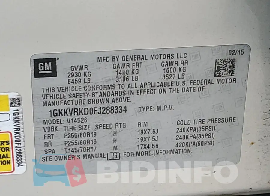 1GKKVRKD0FJ288334 Photo# 13