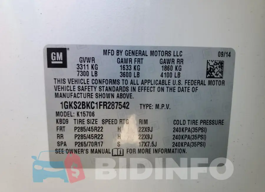 1GKS2BKC1FR287542 Photo# 13