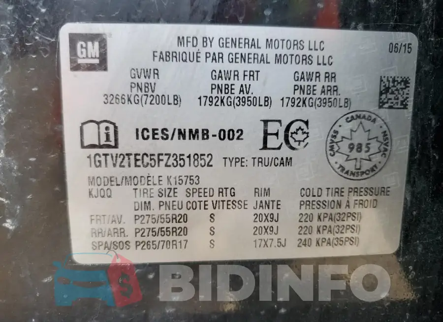 1GTV2TEC5FZ351852 Photo# 12