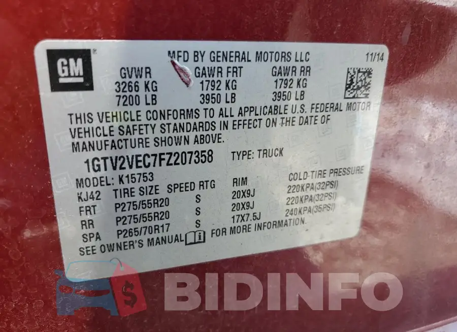 1GTV2VEC7FZ207358 Photo# 13