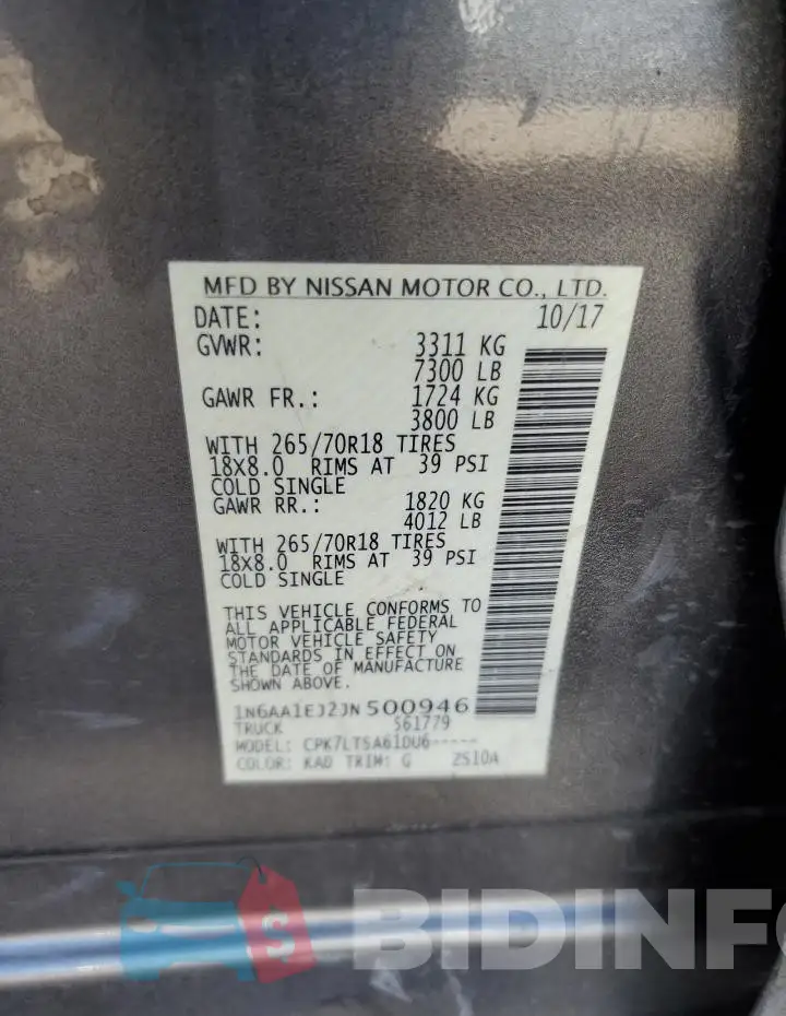 1N6AA1EJ2JN500946 Photo# 13