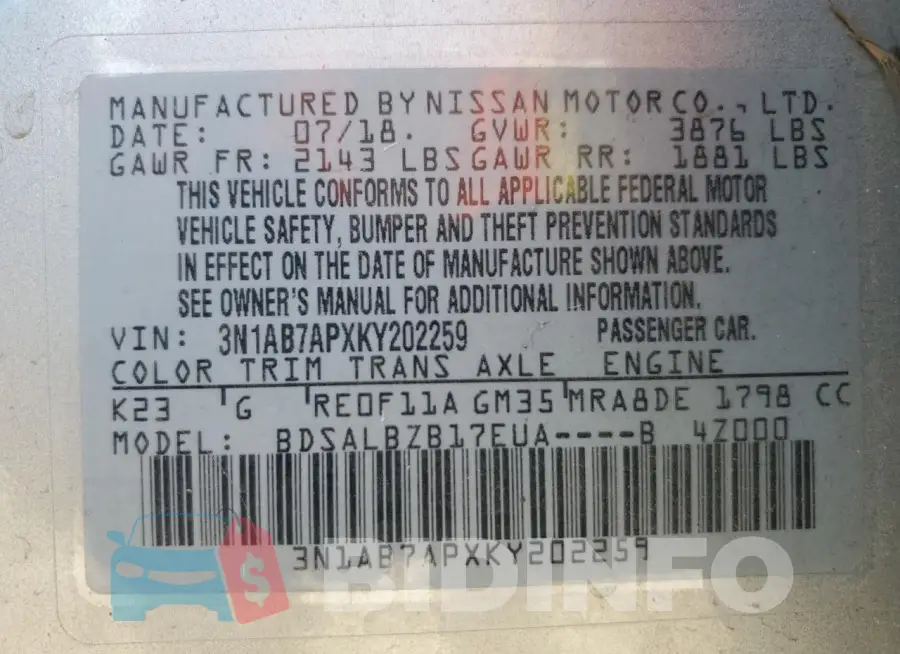 3N1AB7APXKY202259 Photo# 12