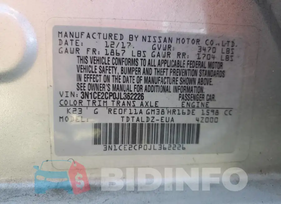 3N1CE2CP0JL362226 Photo# 12