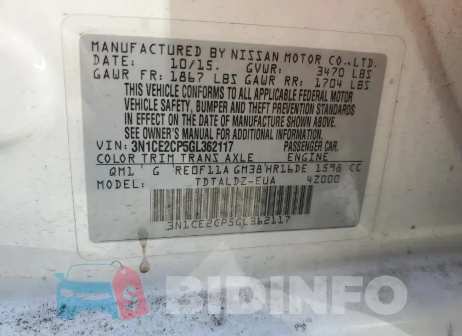 3N1CE2CP5GL362117 Photo# 12