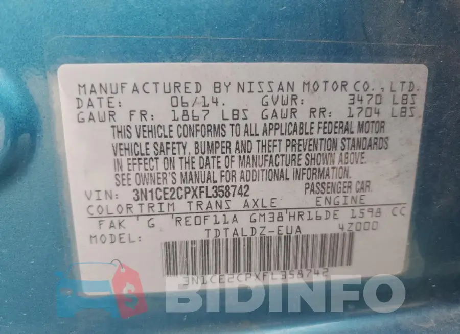 3N1CE2CPXFL358742 Photo# 12