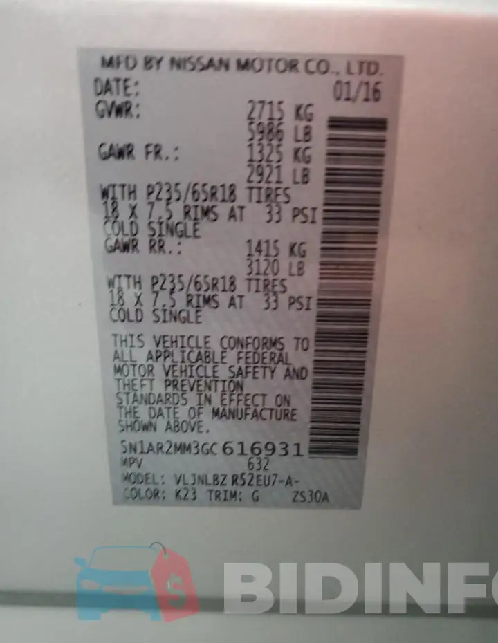 5N1AR2MM3GC616931 Photo# 13