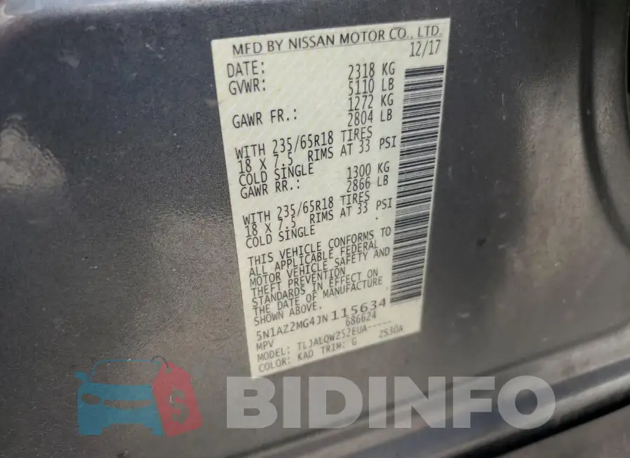 5N1AZ2MG4JN115634 Photo# 13