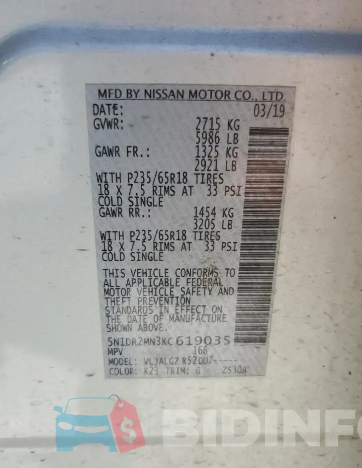 5N1DR2MN3KC619035 Photo# 13