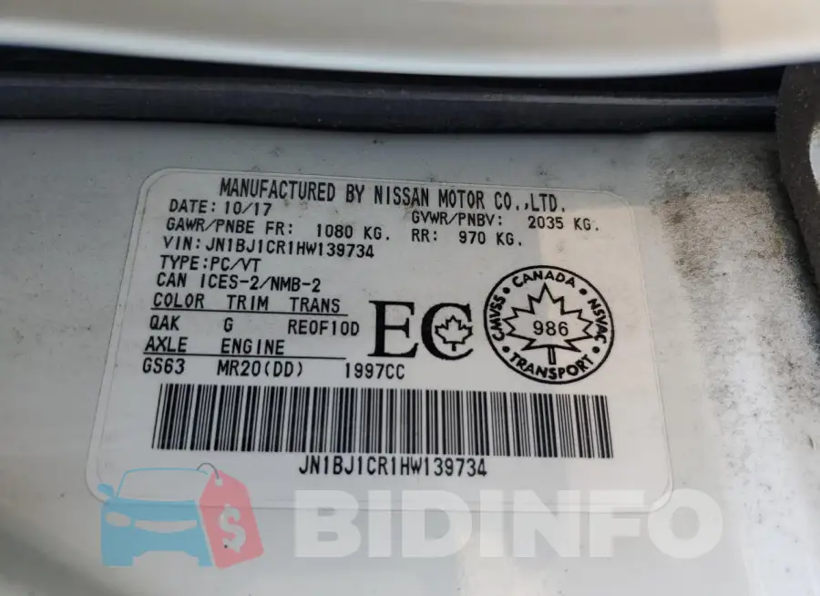 JN1BJ1CR1HW139734 Photo# 14