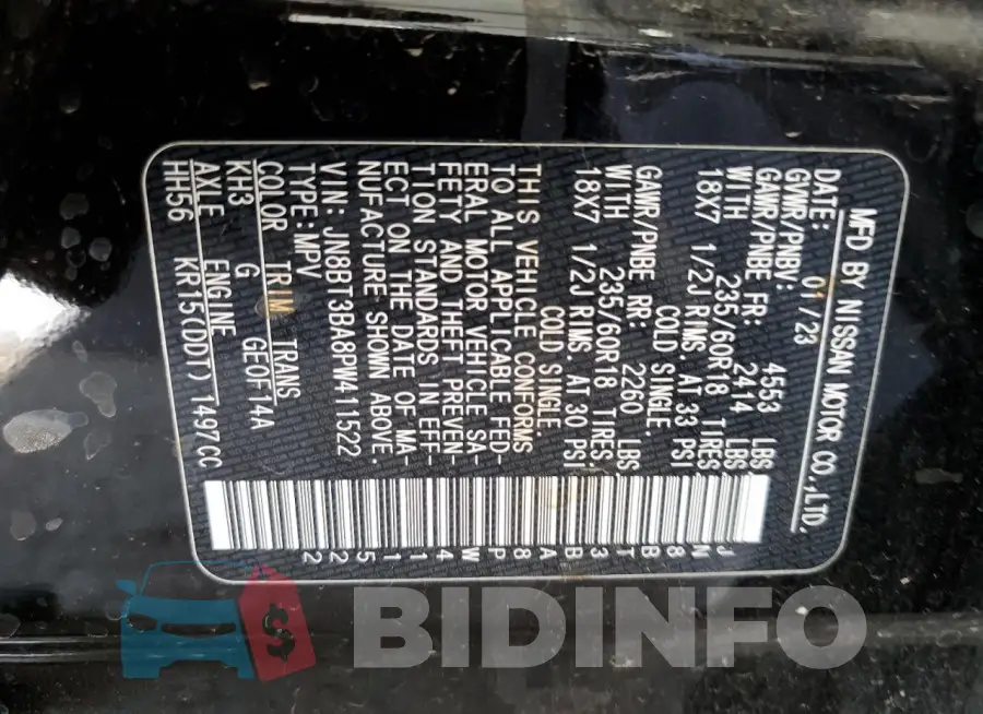JN8BT3BA8PW411522 Photo# 13