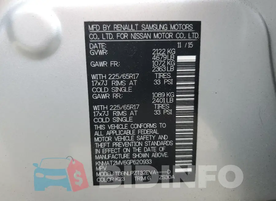 KNMAT2MV6GP620933 Photo# 13