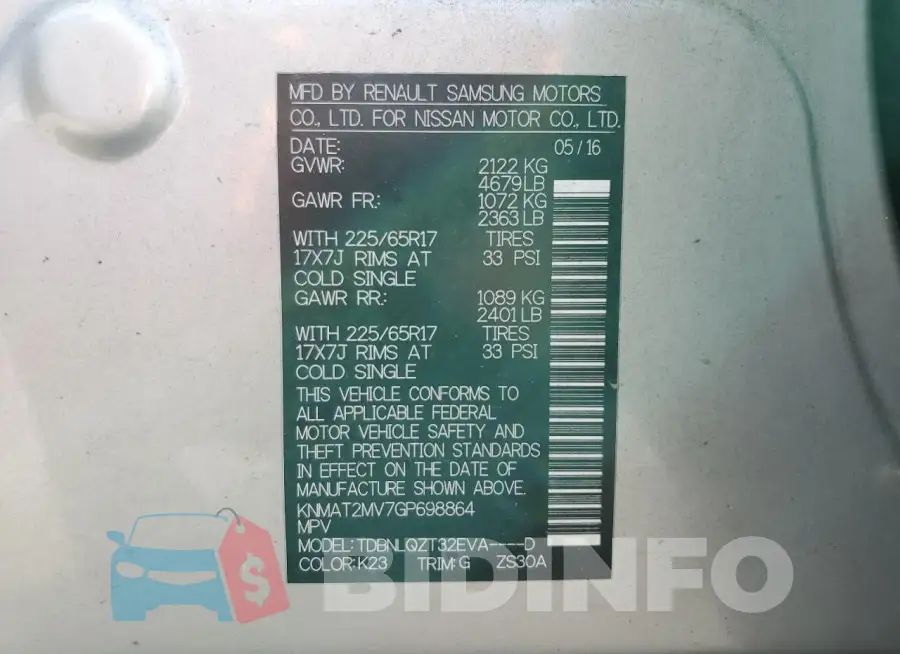 KNMAT2MV7GP698864 Photo# 13
