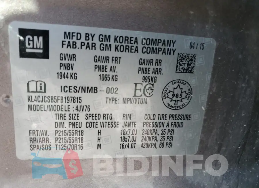 KL4CJCSB5FB197815 Photo# 13