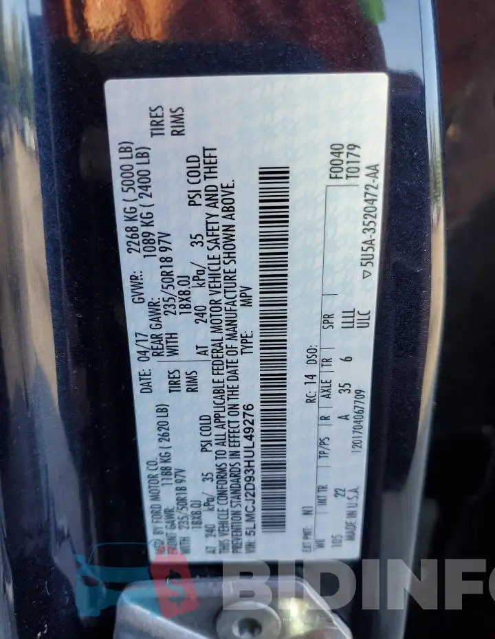 5LMCJ2D93HUL49276 Photo# 13
