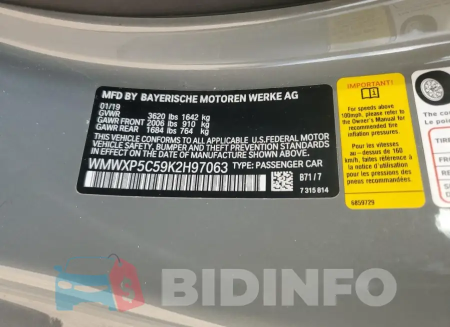 WMWXP5C59K2H97063 Photo# 13