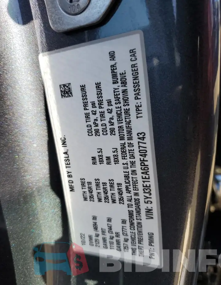 5YJ3E1EA6PF407743 Photo# 13