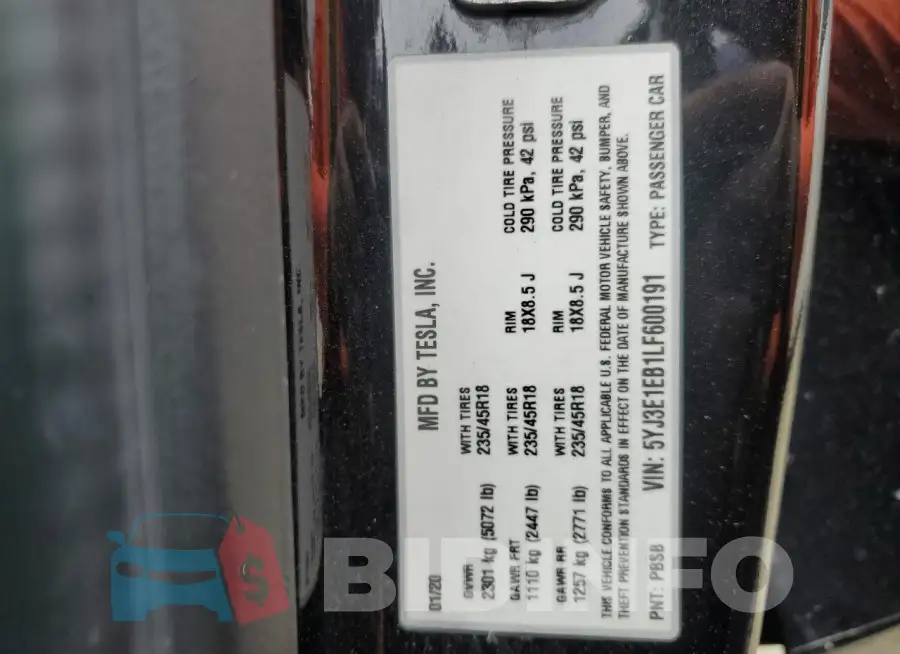 5YJ3E1EB1LF600191 Photo# 13