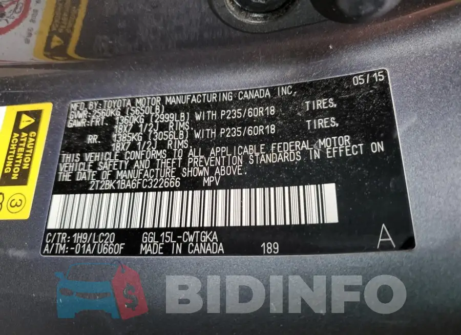 2T2BK1BA6FC322666 Photo# 14