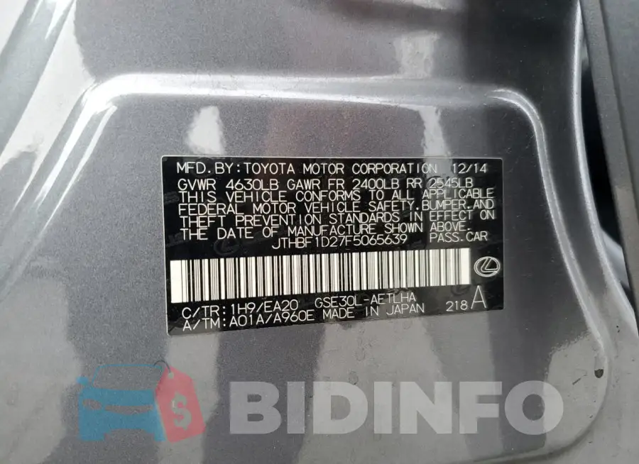 JTHBF1D27F5065639 Photo# 13