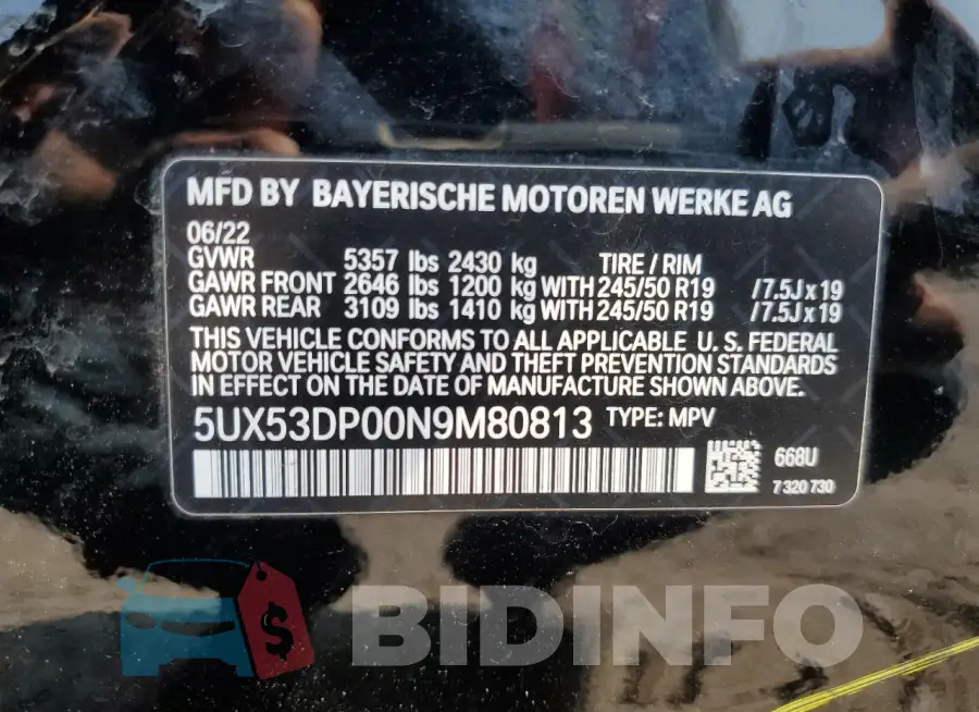 5UX53DP00N9M80813 Photo# 13