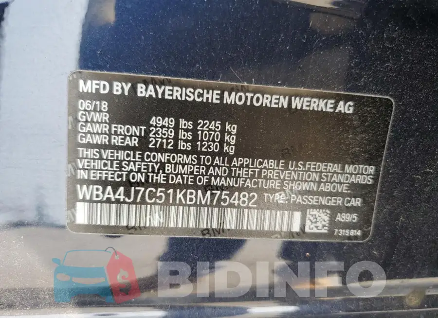 WBA4J7C51KBM75482 Photo# 12